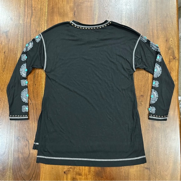 Double D Ranch Concho Sleeve Western Print Stud Embellished Long Sleeve Top XS - Picture 3 of 8